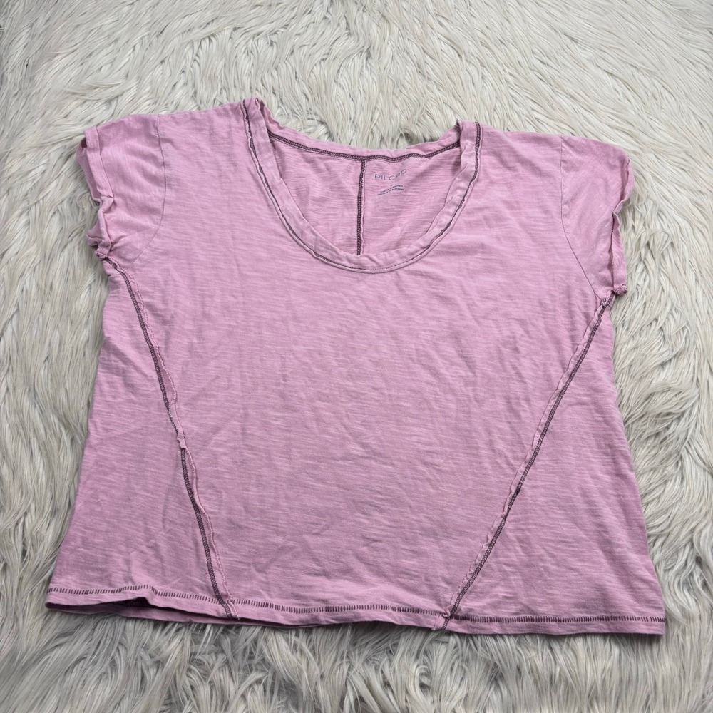 Anthropologie Pilcro Women's S Pink Scoop Neck Seamed Tee Normcore Boho‎ Artsy